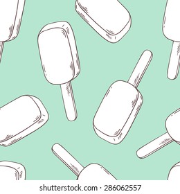 Stylized ice cream seamless pattern in outline style. Vector illustration. Background with sweet dessert for cafe or kitchen