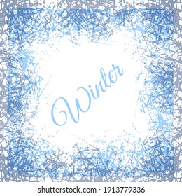 Stylized Ice Crystals Design Frame. Abstract Texture Freeze Window. Vector Winter Background With Frosted Patterns.