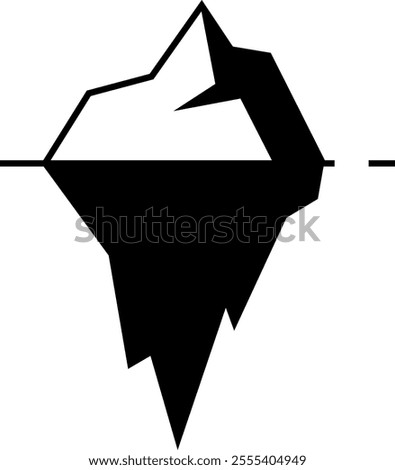 Stylized iceberg with a geometric design. The top part above water is smaller, and the larger part below water symbolizes hidden depths. This visual metaphor represents unseen aspects of issues.