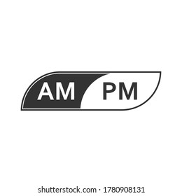 Icono estilizado con abreviatura durante horas antes del mediodía y después del mediodía en la cara del reloj, aislado en un fondo blanco

