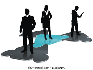 stylized icon as abstract business team on puzzle field