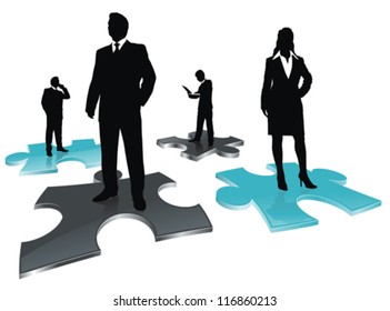 stylized icon as abstract business team on puzzle field