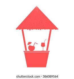 Stylized icon of the bar on the beach with cocktails on a white background