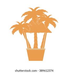 Stylized icon of the bar on the beach with palm trees on a white background