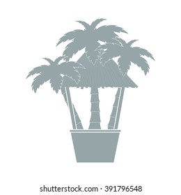 Stylized icon of the bar on the beach with palm trees on a white background