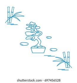 Stylized icon of bonsai tree and bamboo. Travel and leisure. Design for banner, poster or print.