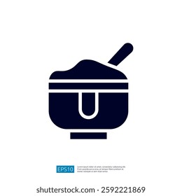 Stylized Icon of a Bowl Filled with Ingredients and a Spoon for Cooking and Kitchen Preparation Themes