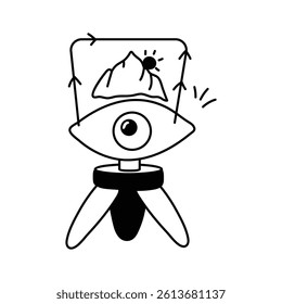 A stylized icon of a camera or device capturing a 360 degree view