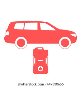 Stylized icon of a car and a canister of gasoline on a white background