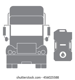 Stylized icon of the car and canister of gasoline on a white background