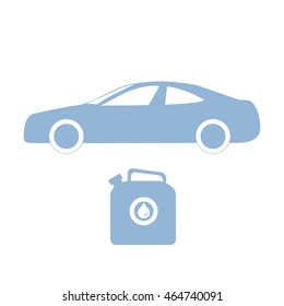 Stylized icon of the car and canister of gasoline on a white background