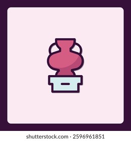 Stylized icon of a clay vase on a stand, minimalist design concept