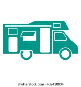 Stylized icon of a colored caravan on a white background
