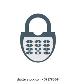 Stylized icon of a colored combination lock on a white background