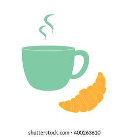 Stylized icon of a colored cup and croissant on a white background