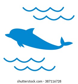 Stylized icon of a colored dolphin on a white background