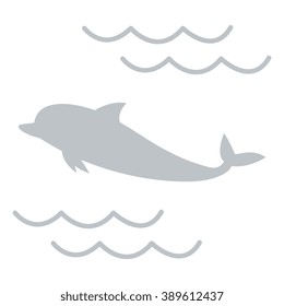 Stylized icon of a colored dolphin on a white background