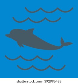 Stylized icon of a colored dolphin on a colored background