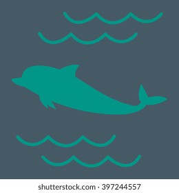 Stylized icon of a colored dolphin on a colored background