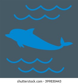 Stylized icon of a colored dolphin on a colored background