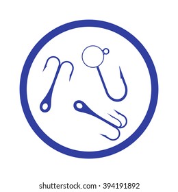 Stylized icon of a colored hooks for catching fish in the circle on a white background