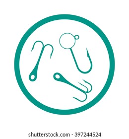 Stylized icon of a colored hooks for catching fish in the circle on a white background