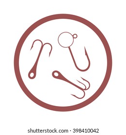 Stylized icon of a colored hooks for catching fish in the circle on a white background
