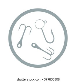 Stylized icon of a colored hooks for catching fish in the circle on a white background
