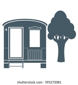 Stylized icon of a colored house for camping on a white background