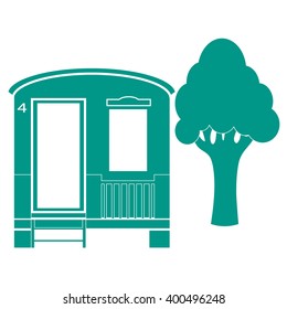Stylized icon of a colored house for camping on a white background