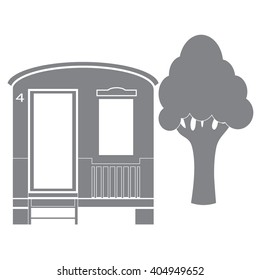 Stylized icon of a colored house for camping on a white background