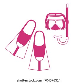 Stylized icon of a colored mask, tube and flippers for a scuba diving. Sports and recreation theme. Design for banner, poster or print.