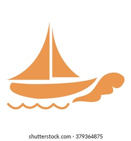 Stylized icon of a colored ship on a white background
