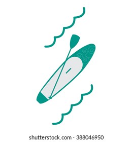Stylized icon of a colored stand up paddling on a white background