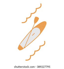 Stylized icon of a colored stand up paddling on a white background