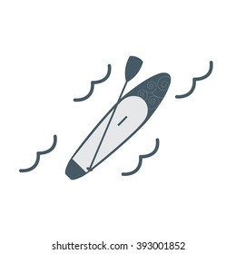 Stylized icon of a colored stand up paddling on a white background