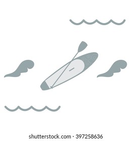 Stylized icon of a colored stand up paddling on a white background