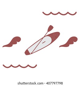Stylized icon of a colored stand up paddling on a white background