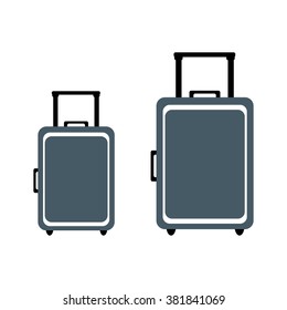 Stylized icon of colored suitcases on a white background