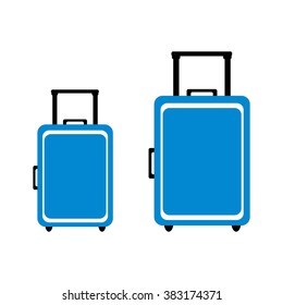 Stylized icon of colored suitcases on a white background