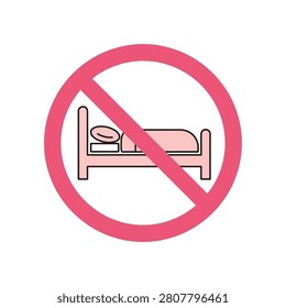 A stylized icon depicting a bed crossed out by a prohibition sign, indicating a ban on sleeping or rest.