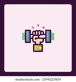 Stylized icon depicting hand lifting dumbbell with vibrant energy effect