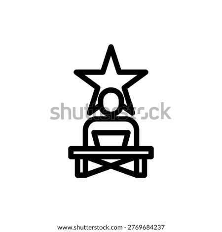 A stylized icon depicting a person sitting at a desk with a laptop, crowned by a prominent star above their head, symbolizing achievement or recognition.