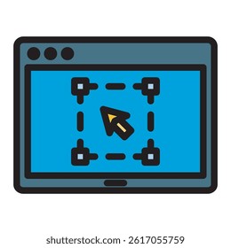 A stylized icon depicting a screen interface with a selection box and a cursor, representing the process of selecting and manipulating.