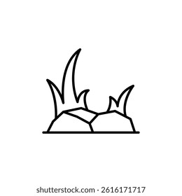 Stylized icon depicting sprouting grass patch with rocky base illustration