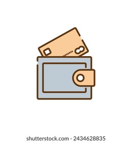 A stylized icon depicting a wallet with a credit card emerging from it, representing financial transactions or banking.