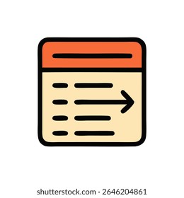 A stylized icon depicts data transfer; a beige document with orange header and a prominent right-pointing arrow.