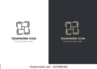 Stylized icon design with 4 hands holding together. Illustration for different concepts like teamwork, community, unity and equality