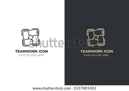 Stylized icon design with 4 hands holding together. Illustration for different concepts like teamwork, community, unity and equality