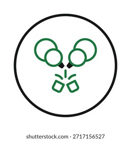 Un diseño de icono estilizado que muestra un brindis de celebración con globos y una bebida espumosa. La estética minimalista emplea líneas limpias y una paleta de colores restringida, lo que sugiere alegría festiva y